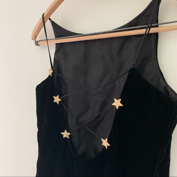 Stunning Vintage 80’s Strappy Back Black Velvet Cocktail Dress Sz 6 - Picture 6 of 7